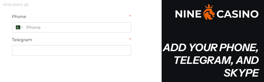 Add your phone, Telegram, and Skype Ninecasino