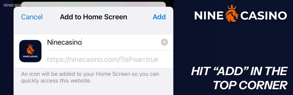 NineCasino hit “Add” in the top corner