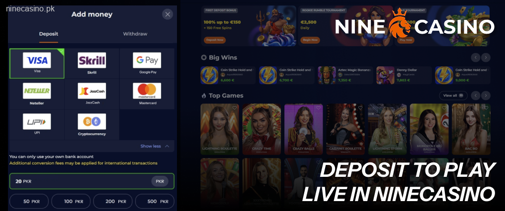 Ninecasino has got you covered with lightning-fast deposit options