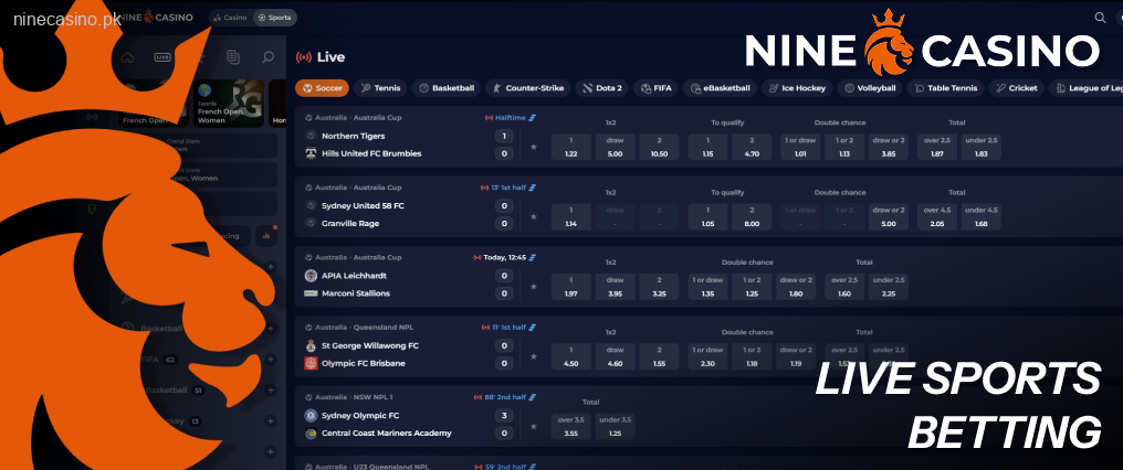 Try Ninecasino live sports betting with hundreds of matches held in real time daily on the bookmaker’s site