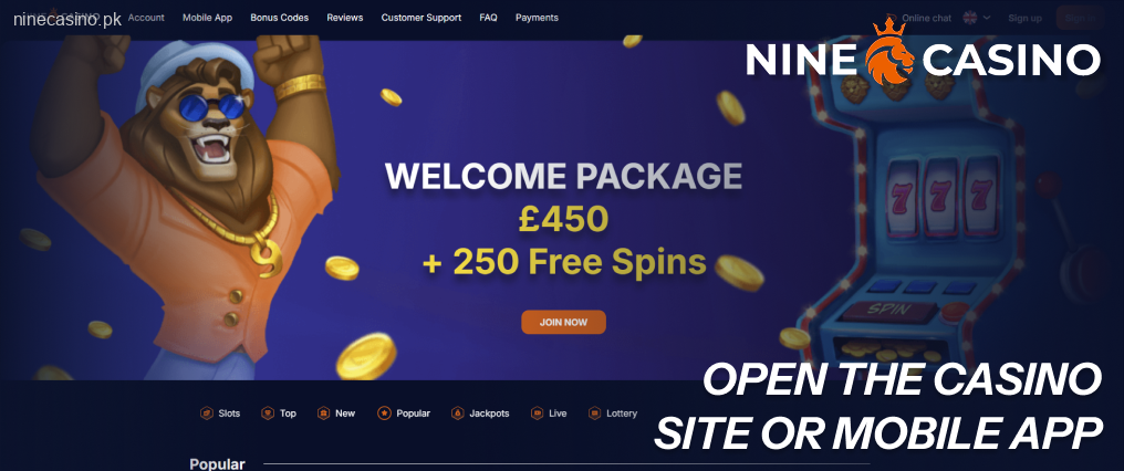 Open the Ninecasino casino site