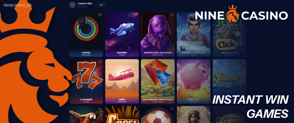 Ninecasino Instant win games offer immediate results and quick prizes