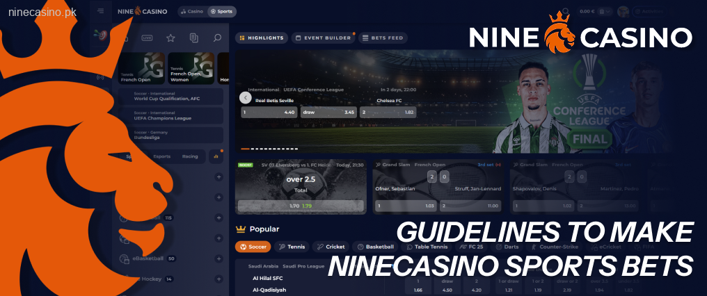 Placing sports in Ninecasino is possible on 30 sports